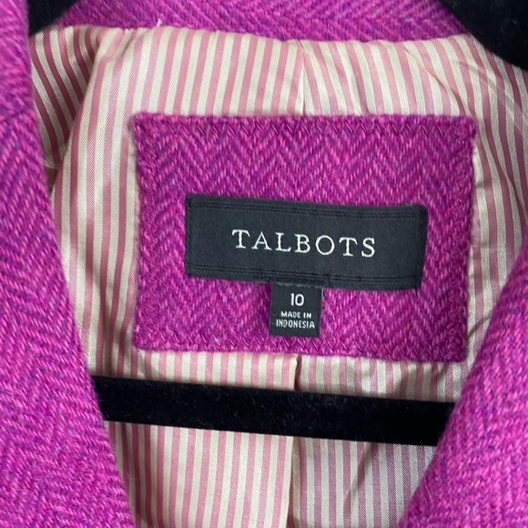 Talbots Wool Herringbone Magenta Pink Barbie Blazer Suit Jacket Womens 10 Office - Picture 3 of 14